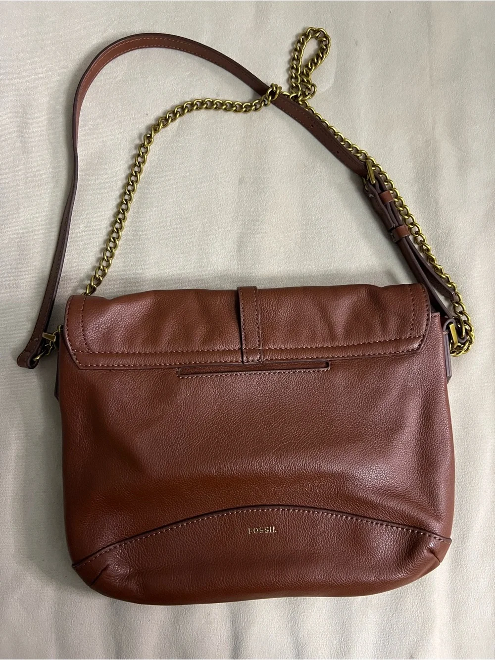 🤎 Fossil SHB2846 Cognac Leather Chain Shoulder Crossbody Bag Brass Key